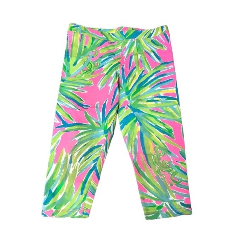 Lilly Pulitzer Girls Leggings Maia Cropped Legging, Tiki Pink lizard Medium 6-7